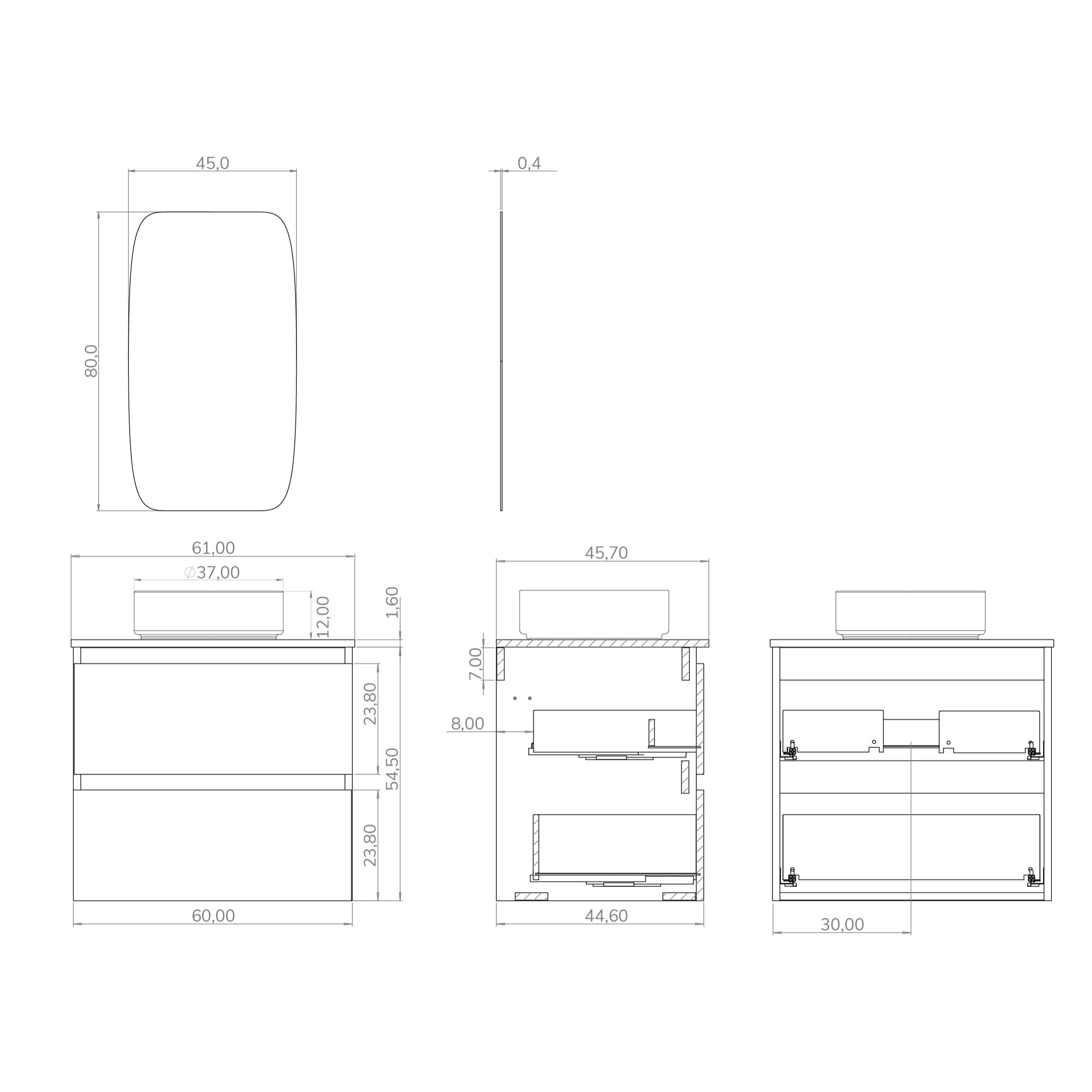 Ensemble de salle de bain IRONA 2C TOP, 60cm, comprend lavabo et miroir