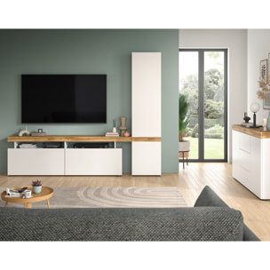 Olivier - meuble tv avec armoire - 3 portes - blanc et bois - 235x190 cm - Bois / Blanc