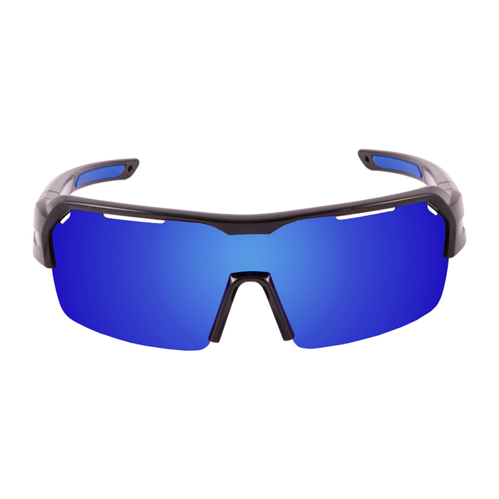 Gafas de deportes acuáticos OCEAN RACE - Negro brillante / Revo azul con almohadillas con lente puntas azules