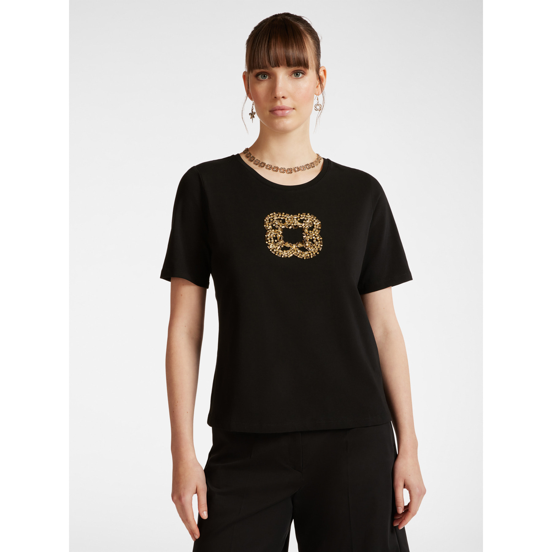 Elena Mirò - camiseta con bordado - Negro