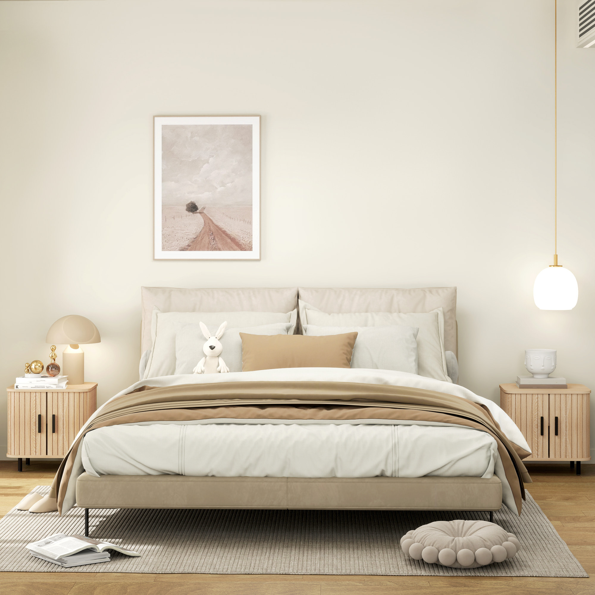 Pack de 2 Mesitas de Noche Mesillas de Noche Dormitorio con Puertas Correderas 2 Estantes y Patas de Acero Estilo Escandinavo para Salón 48x40x48 cm Roble