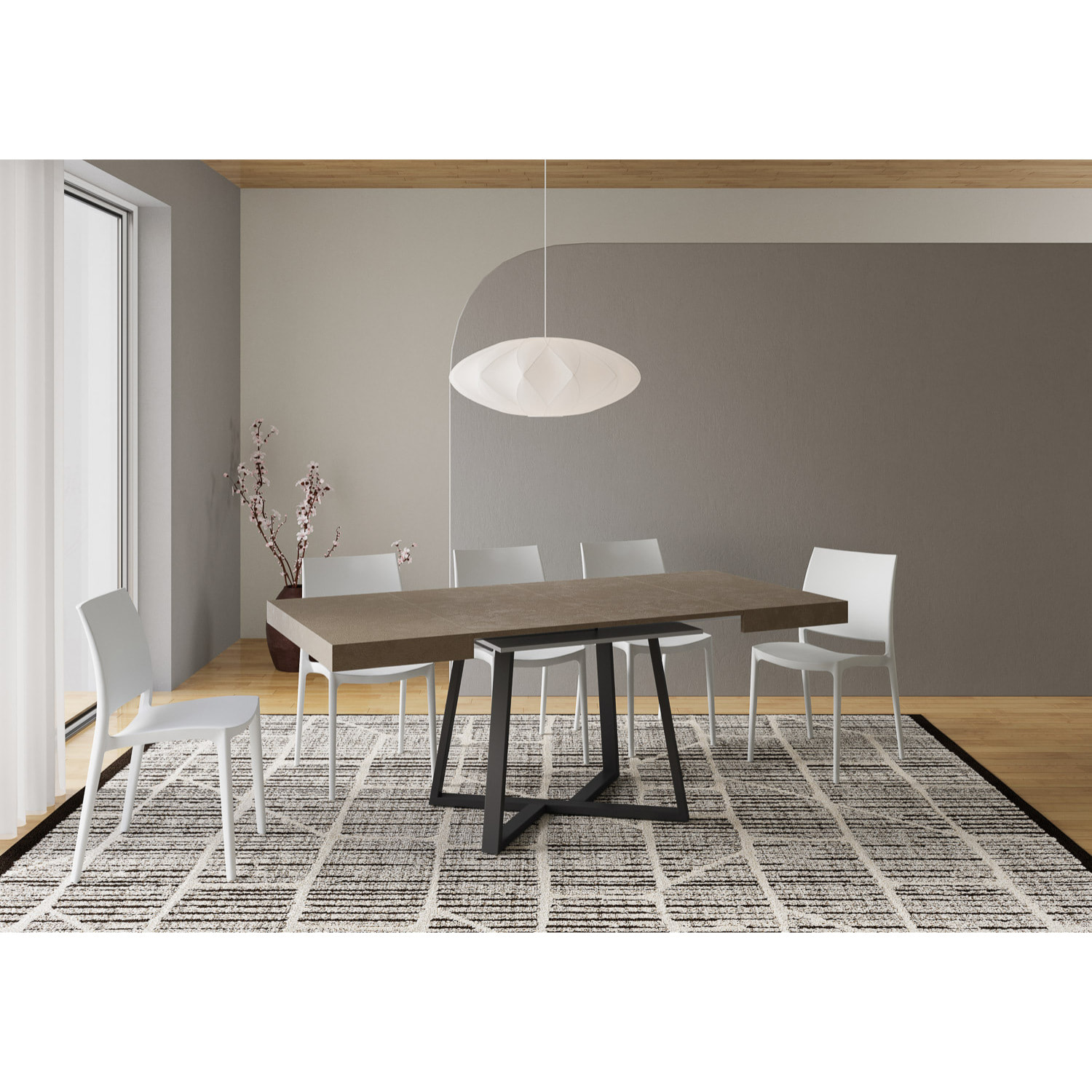 Table extensible 90x90/194 cm Zeplir taupe pieds anthracite