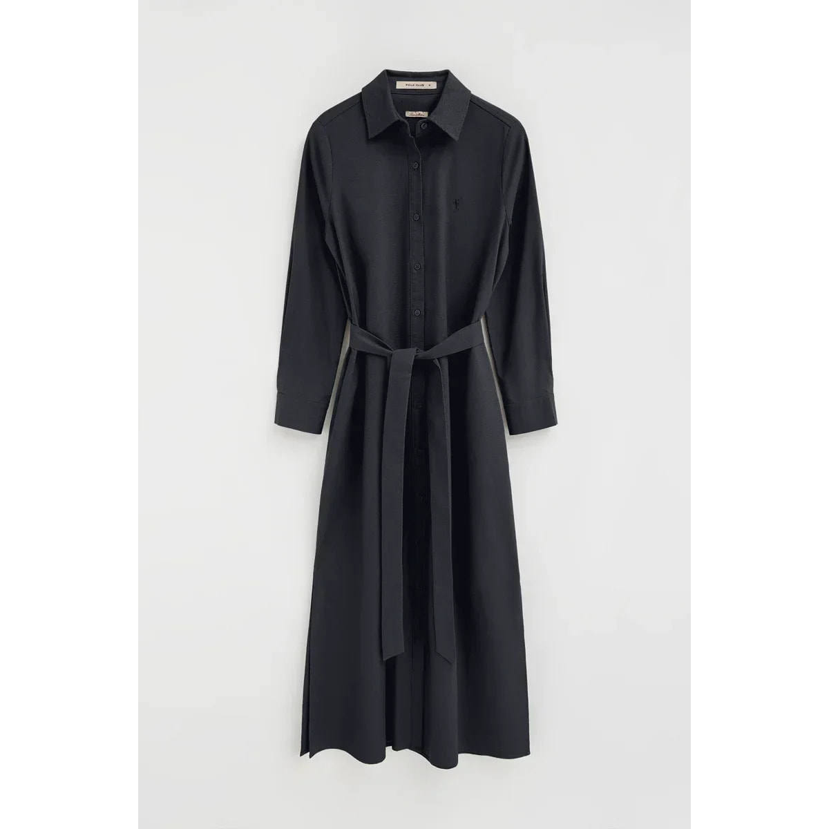 Vestido camisero cotolino azul marino de manga larga y logo Rigby Go