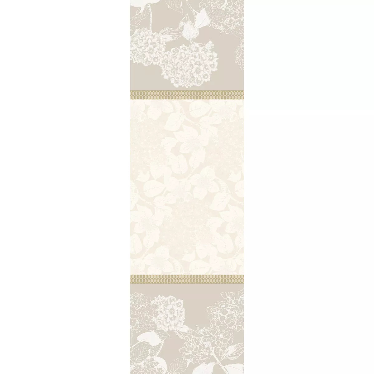 Chemin de table pur coton motif jacquard beige Mille hortensias naturel
