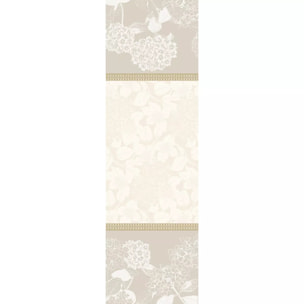 Chemin de table pur coton motif jacquard beige Mille hortensias naturel