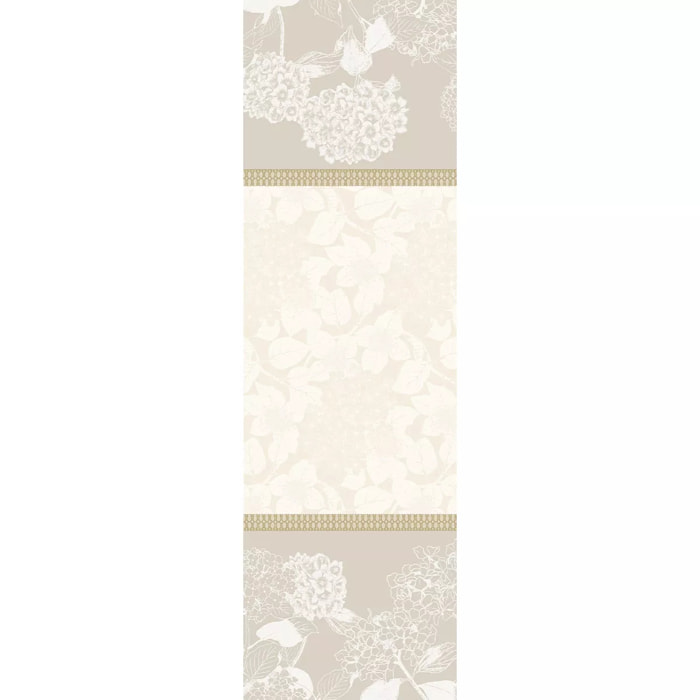 Chemin de table pur coton motif jacquard beige Mille hortensias naturel