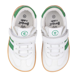 DEPORTIVA BAREFOOT CHETTO PIEL CON DOBLE FRANJA ANIMAL BLANCO - VERDE