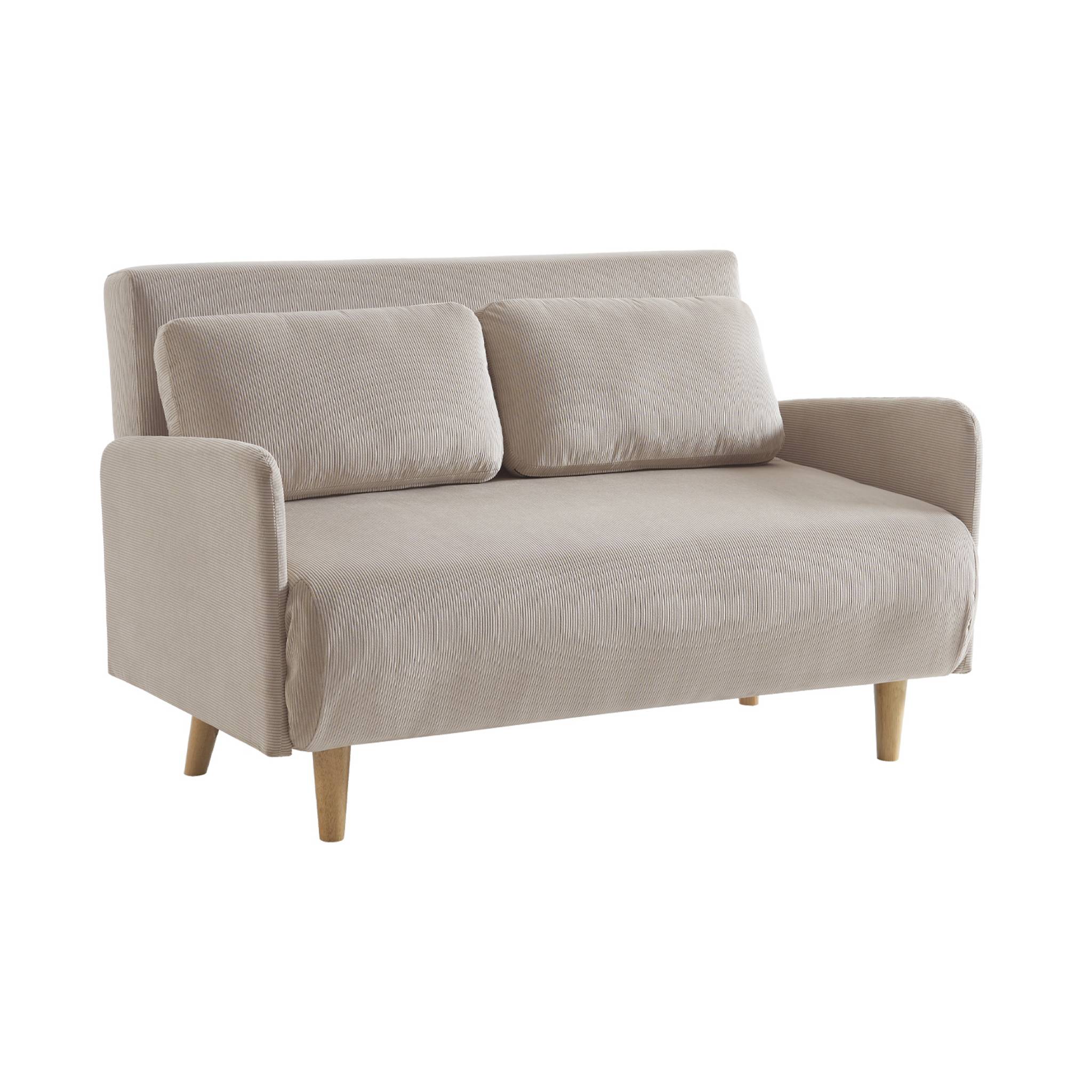 Canapé convertible 2 places scandinave velours côtelé beige - Panam - pieds bois. banquette. dossier inclinable