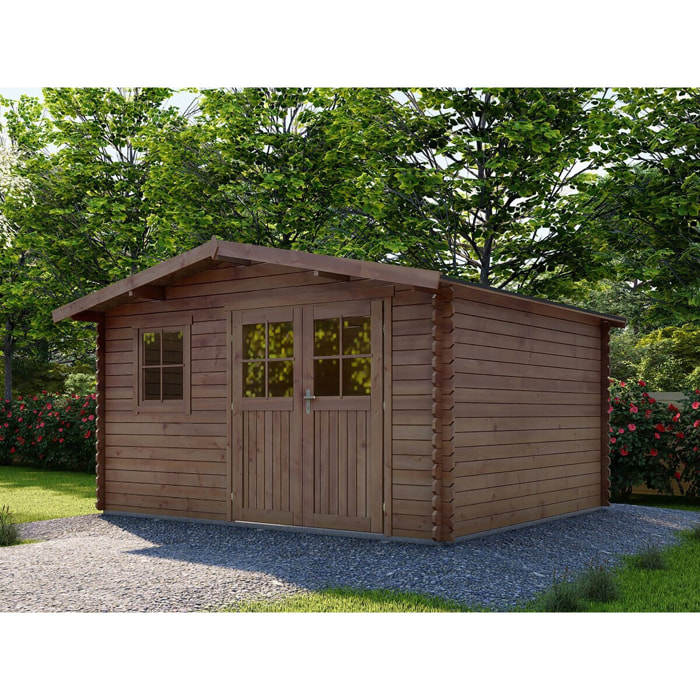Abri de jardin en bois traité marron autoclave "Valmont" - 14 m² -28 mm