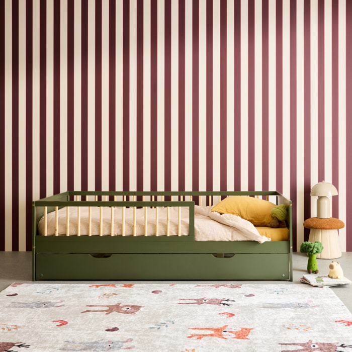 Lit gigogne enfant 90 x 190 cm pin naturel  avec sommier à lattes et tiroir ELIO