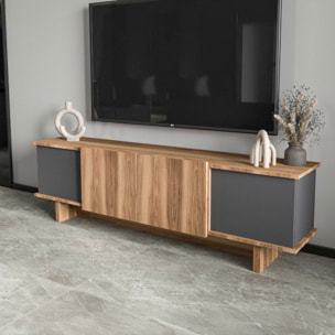 FALLS Meuble TV design avec placards aspect bois et gris anthracite 180cm