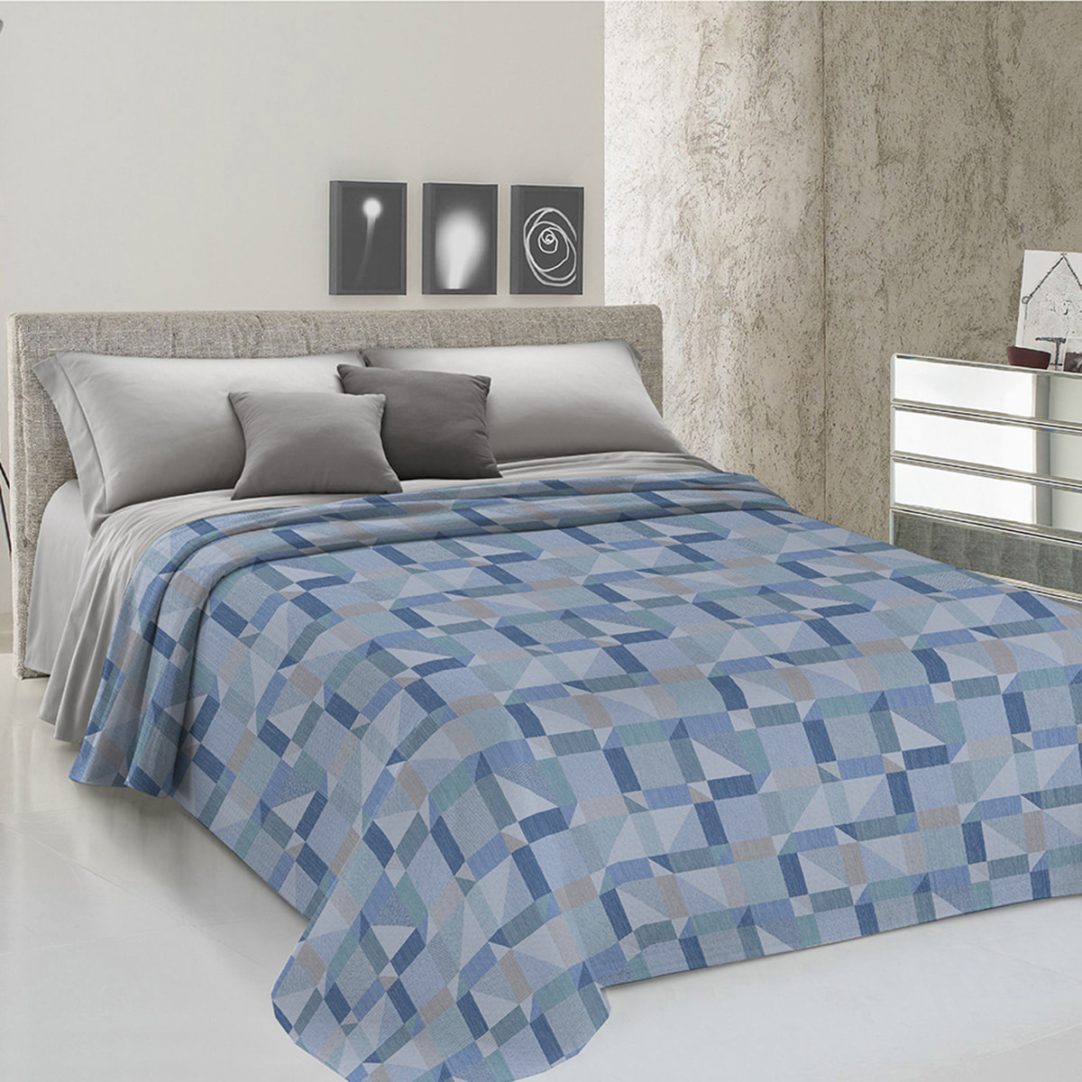 Copriletto di cotone atene azzurro 100% cotone
