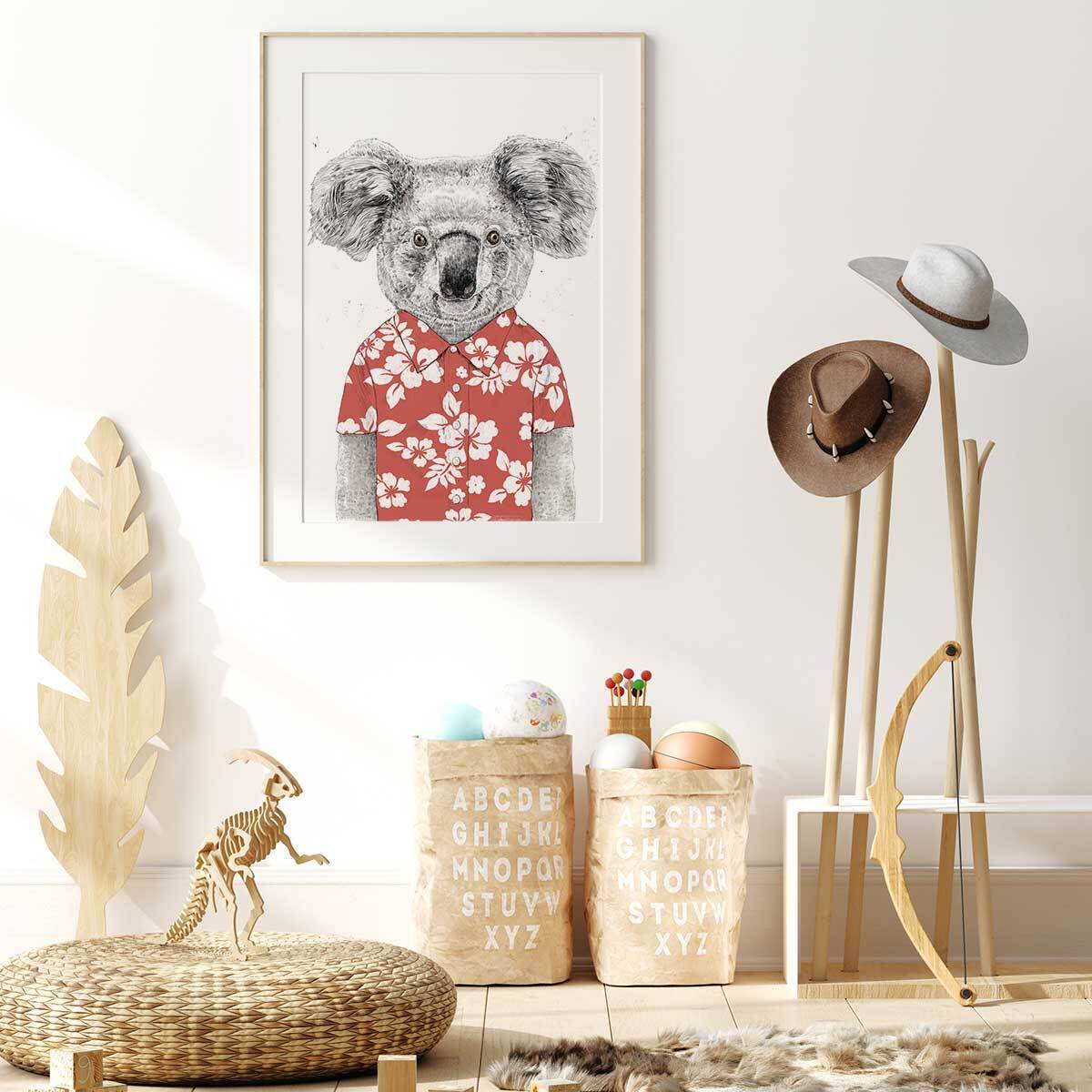 Affiche enfant koala  Affiche + cadre en bois - Chêne