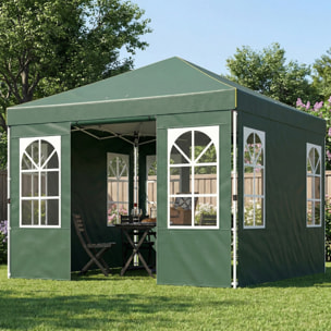 Carpa Plegable 3x3 m, Pop-up, con 4 Laterales Extraíbles, Cenador de Jardín con UPF50+, Bloqueo Central, Altura Ajustable, Bolsa de Transporte, Sacos Arena, Gazebo para Exterior, Verde