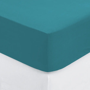 Drap-housse en coton - bleu canard - bonnet H30cm - 90x190 cm