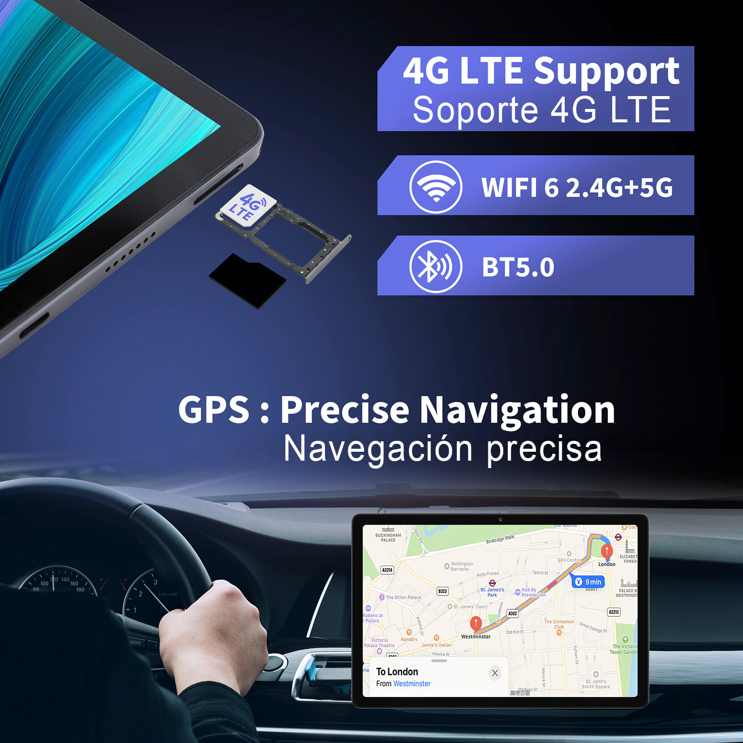 Tablet T606 2.4G+5G WiFi 6. SO Android 14. Schermo 10,95” 1280x800px. 6GB RAM + 6GB Virtual + 128GB. Doppia fotocamera 5 + 13mpx.