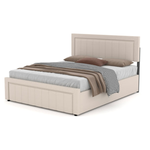 TOPEKA Lit contemporain avec coffre de rangement 160x200cm en velours beige