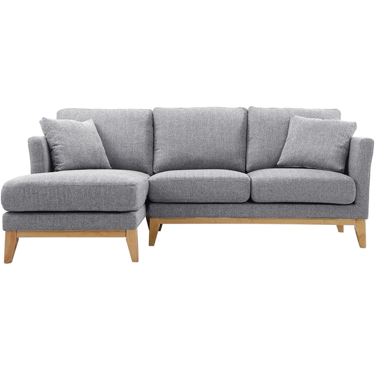 Canapé d'angle gauche déhoussable scandinave 3-4 places en tissu gris clair et bois clair OSLO