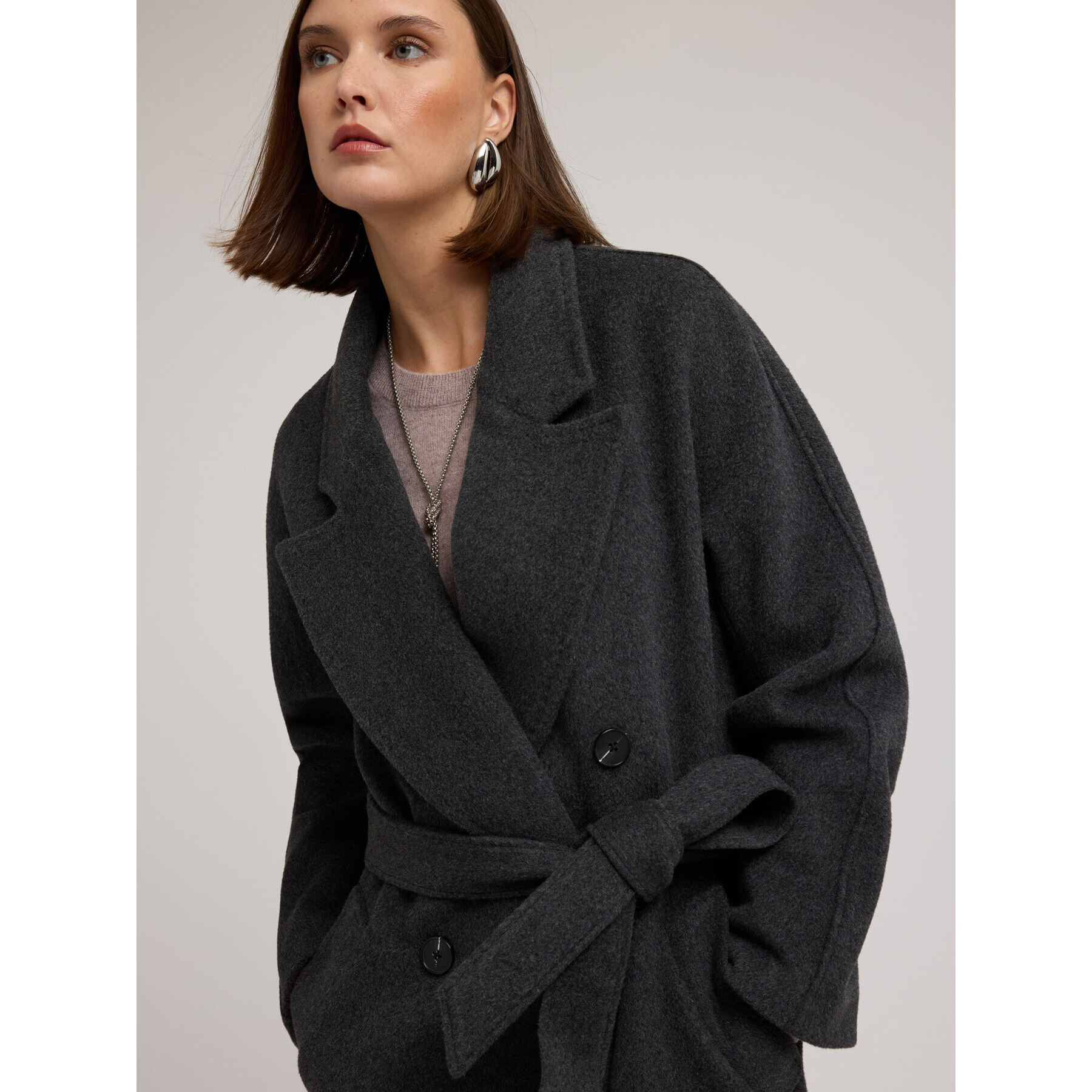 Motivi - Cappotto doppiopetto in drap misto lana - Grigio