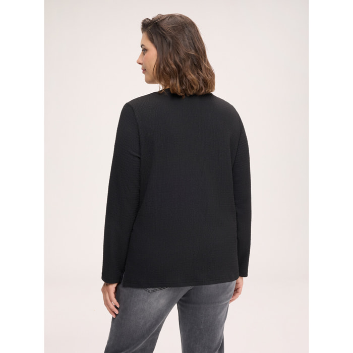 Fiorella Rubino - T-shirt a trama 3D con collanina - Nero