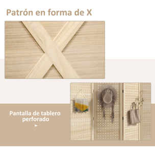 Biombo de 4 Paneles Divisor de Habitación Plegable 152x1,7x144,5 cm Separador de Ambientes con Pantalla de Privacidad Agujeros para Colgar para Oficina Dormitorio Salón Natural