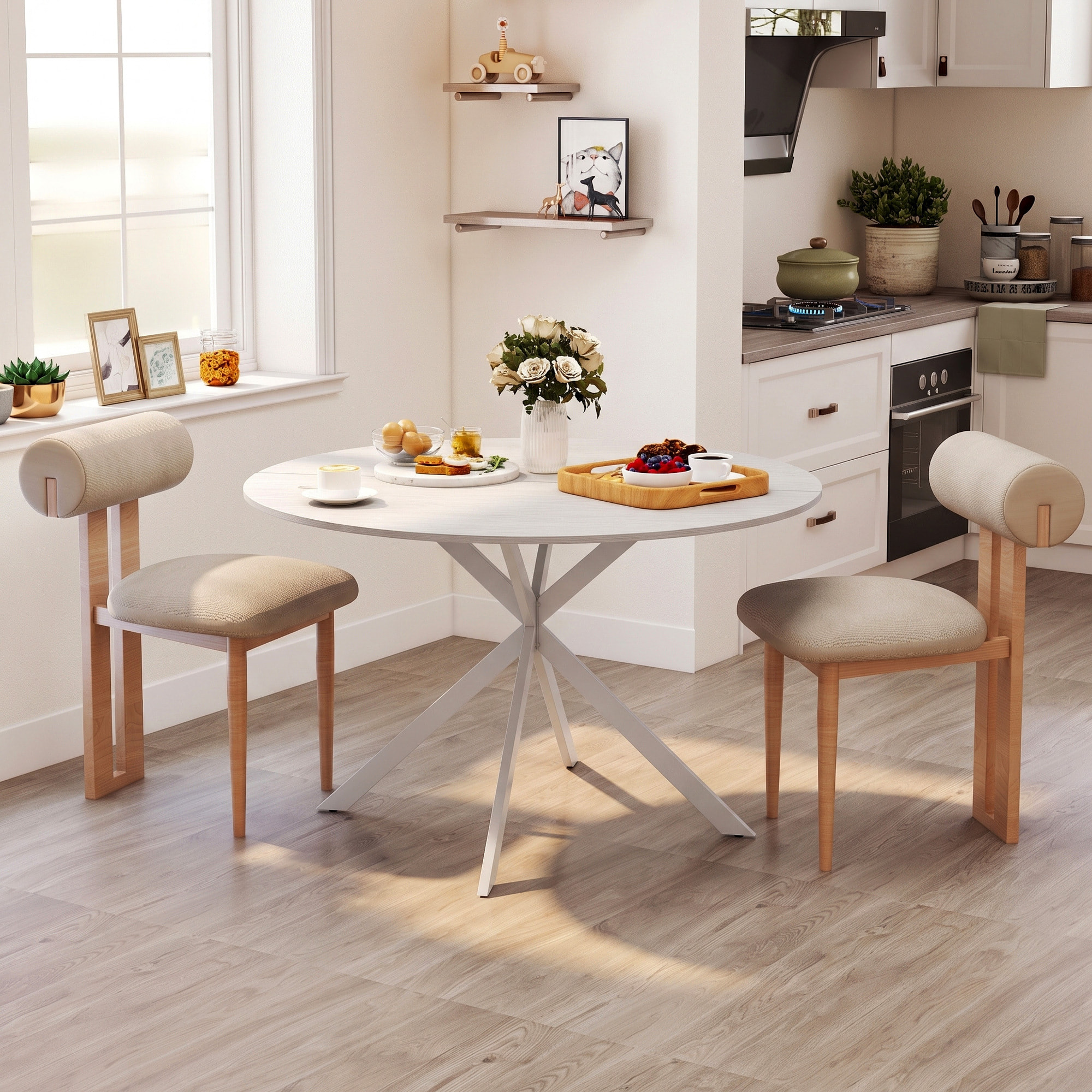 HOMCOM Mesa de Comedor Redonda para 4 Personas, Ø120x75 cm, Mesa de Cocina Industrial con Estructura de Acero, Blanco