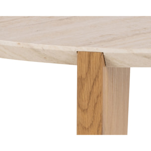 Noeva - table basse - pieds en chêne - plateau effet travertin - 80 cm - Bois