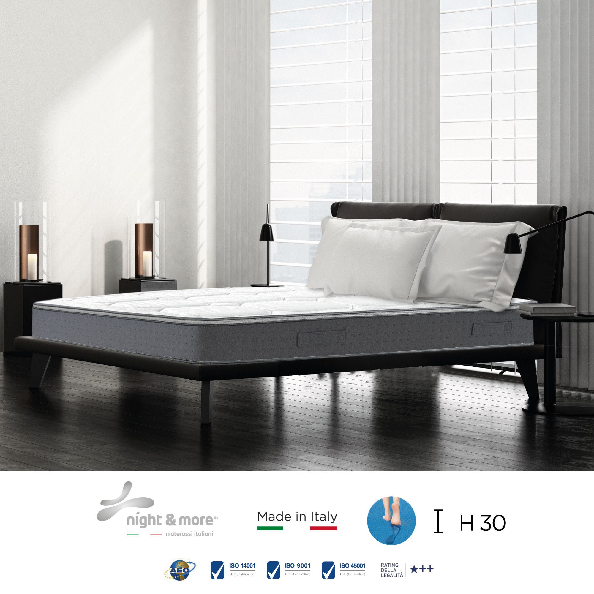 "Irene" H30 cm 120x190 guanciale Memory OMAGGIO a molle insacchettate e 4cm memory Gel