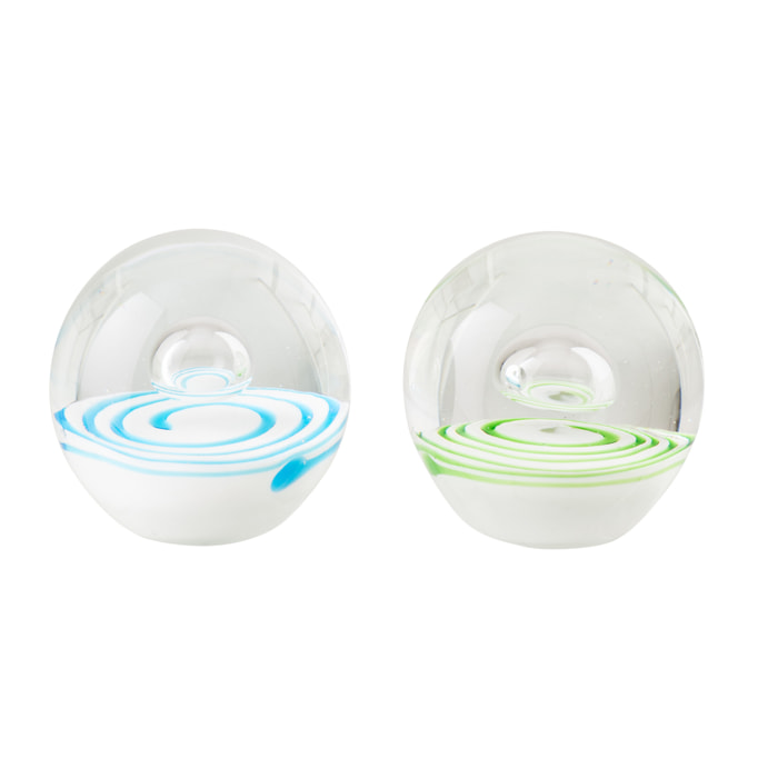 J-Line Presse-papier Balle - verre - vert/bleu azur - 2 pièces