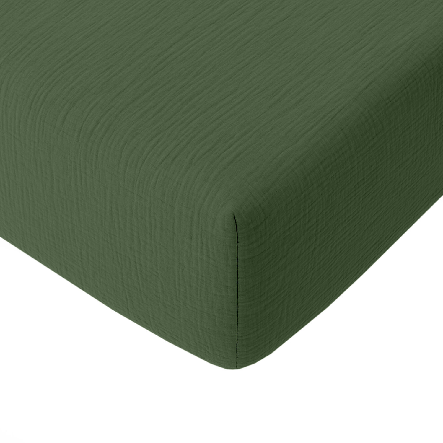 Drap housse bonnet:30cm 100% gaze de coton lavé vert cèdre