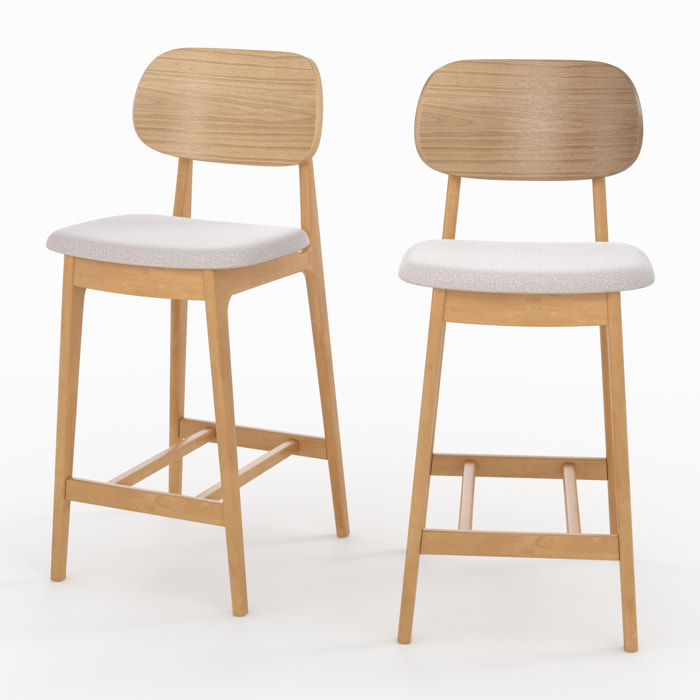 Lot de 2 chaises pour îlot central 66 cm en bois clair et tissu beige - Charlize