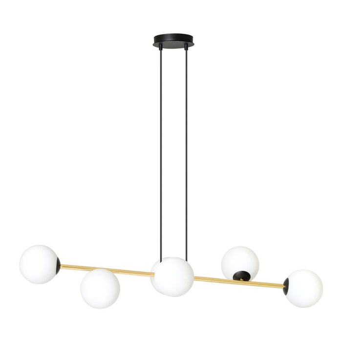 Lampada a sospensione Gravity in acciaio nero e dettagli oro