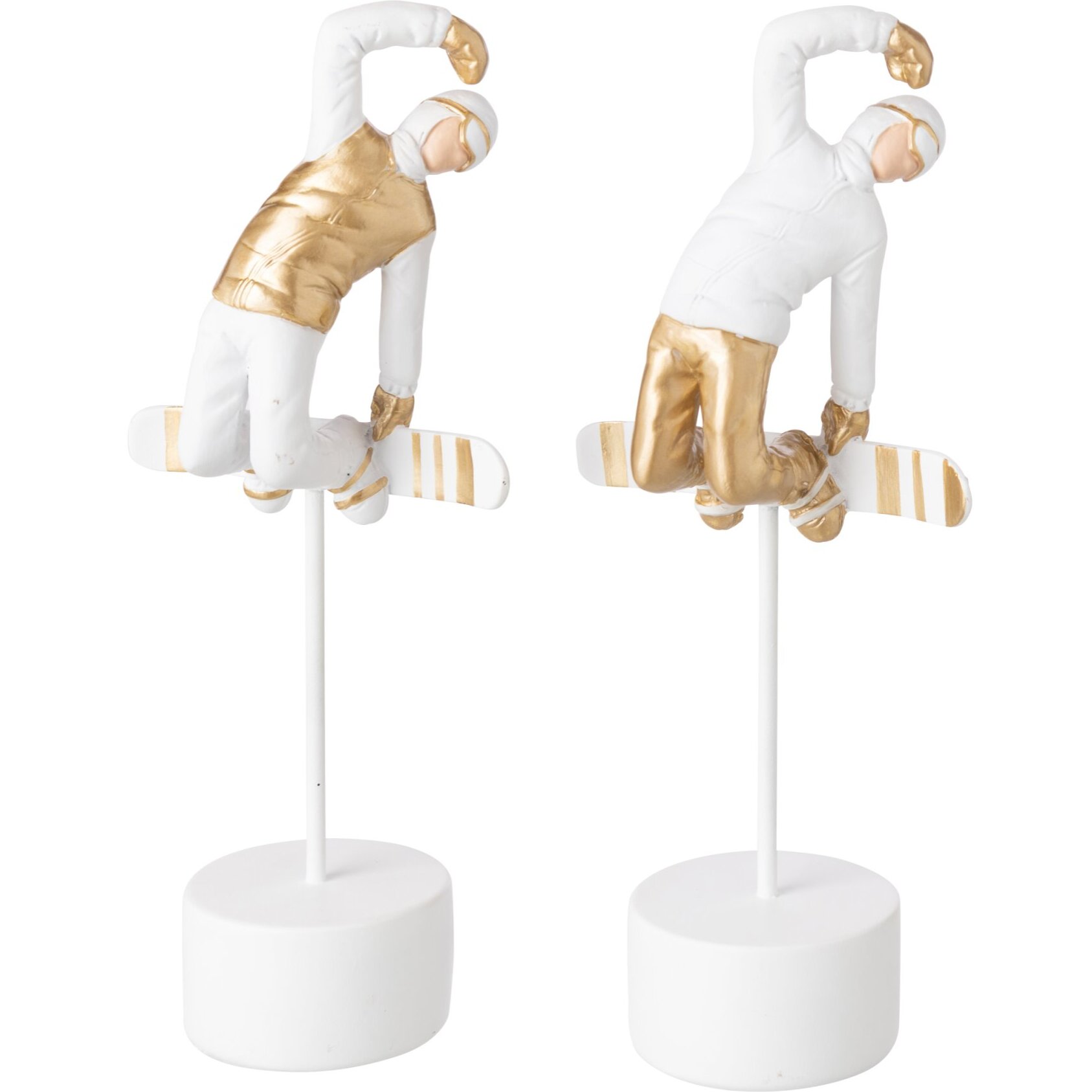 J-Line Snowboarder sur base - polyrésine - blanc/doré - assortiment de 2