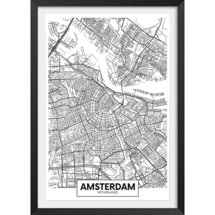 Affiche graphique amsterdam netherlands Affiche + cadre en bois - Noir