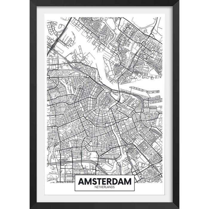 Affiche graphique amsterdam netherlands Affiche + cadre en bois - Noir