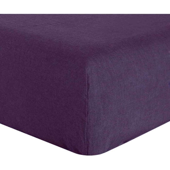 Drap Housse - Bonnet:40cm 100%lin LavÉ Prune