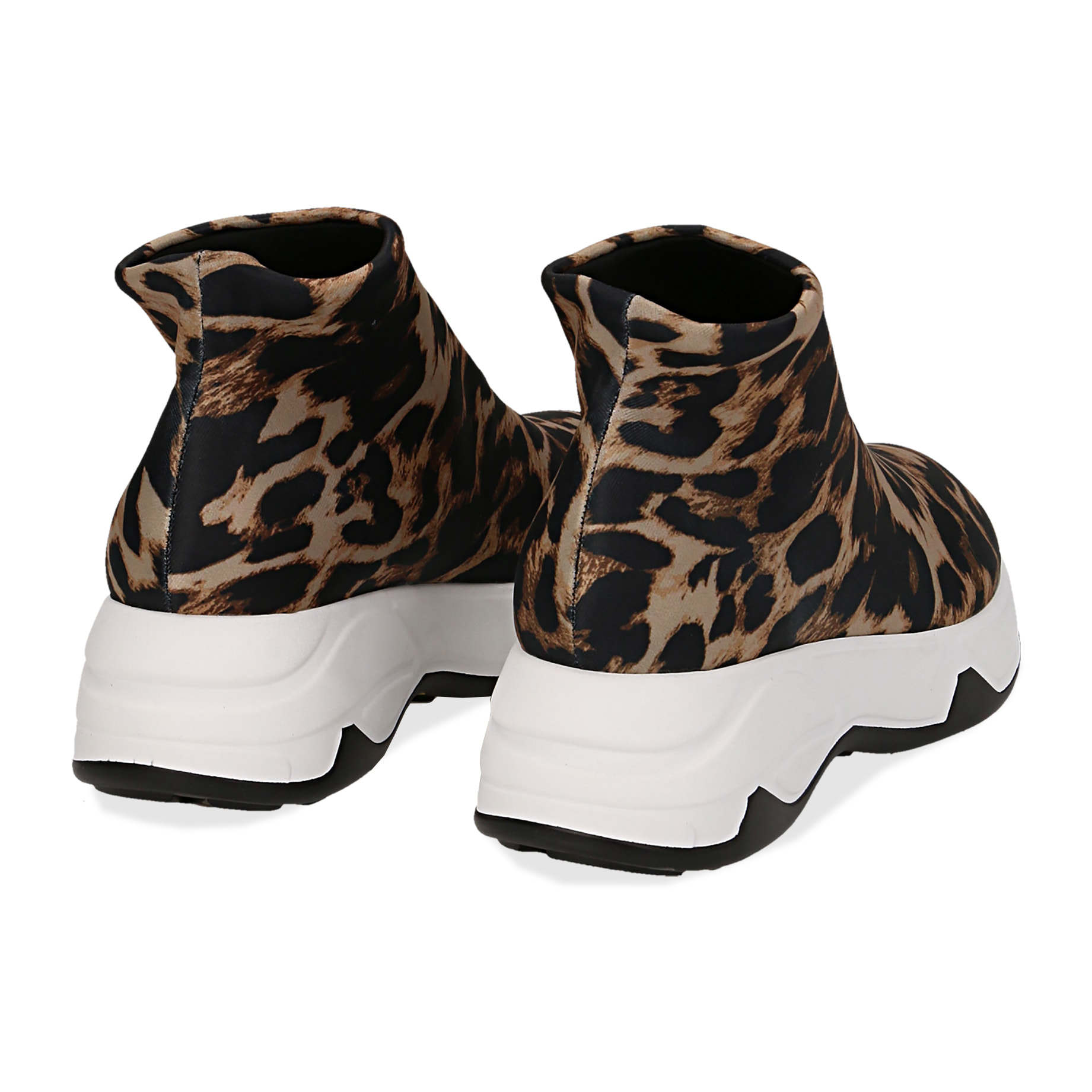 Sneakers a calza leopard in lycra, zeppa 5 cm