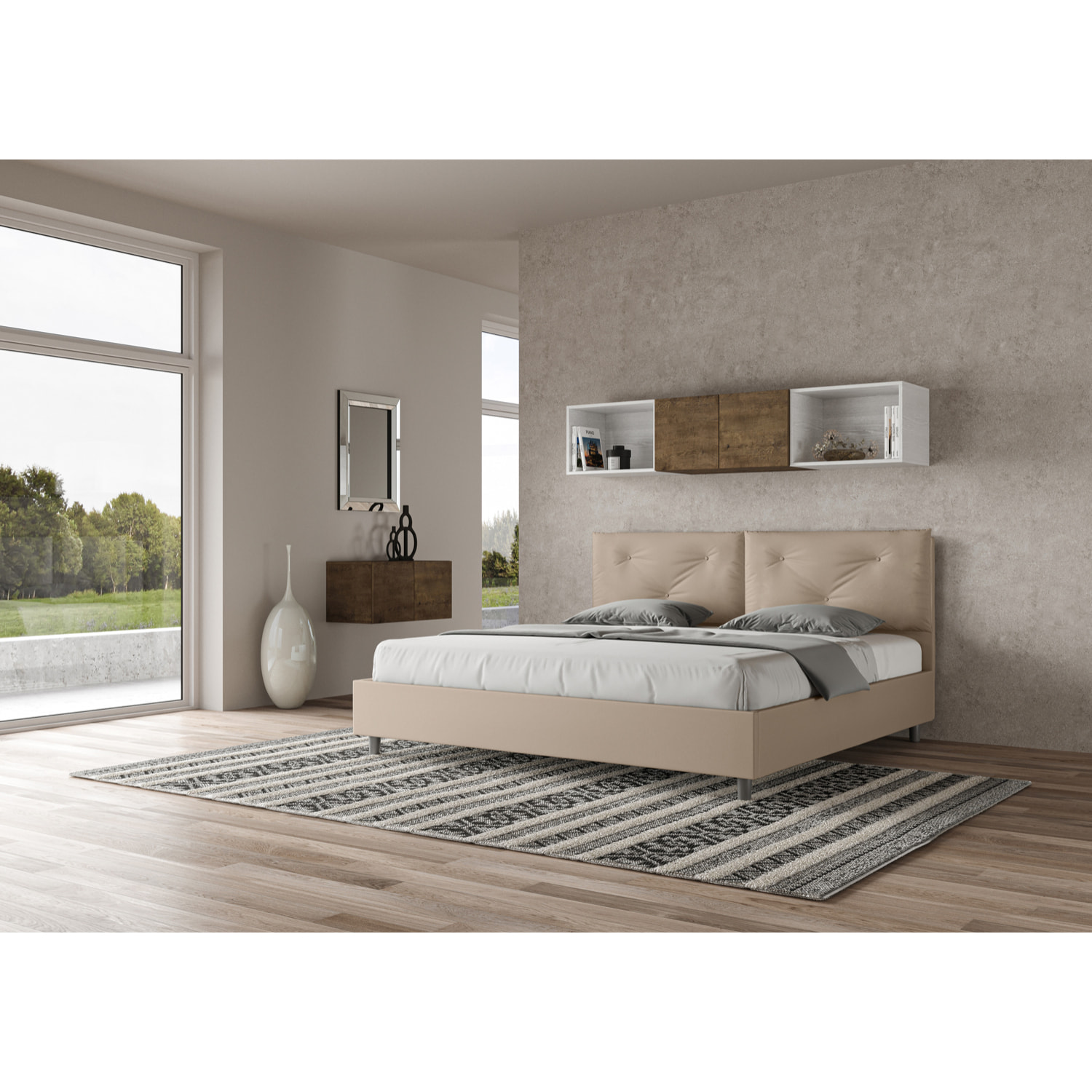 Lit king size avec sommier rembourré 200x200 similicuir taupe Appia Large