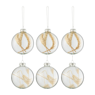 J-Line boule de Noël Brindilles Sechées - verre - beige/transparent - small - boîte de 6