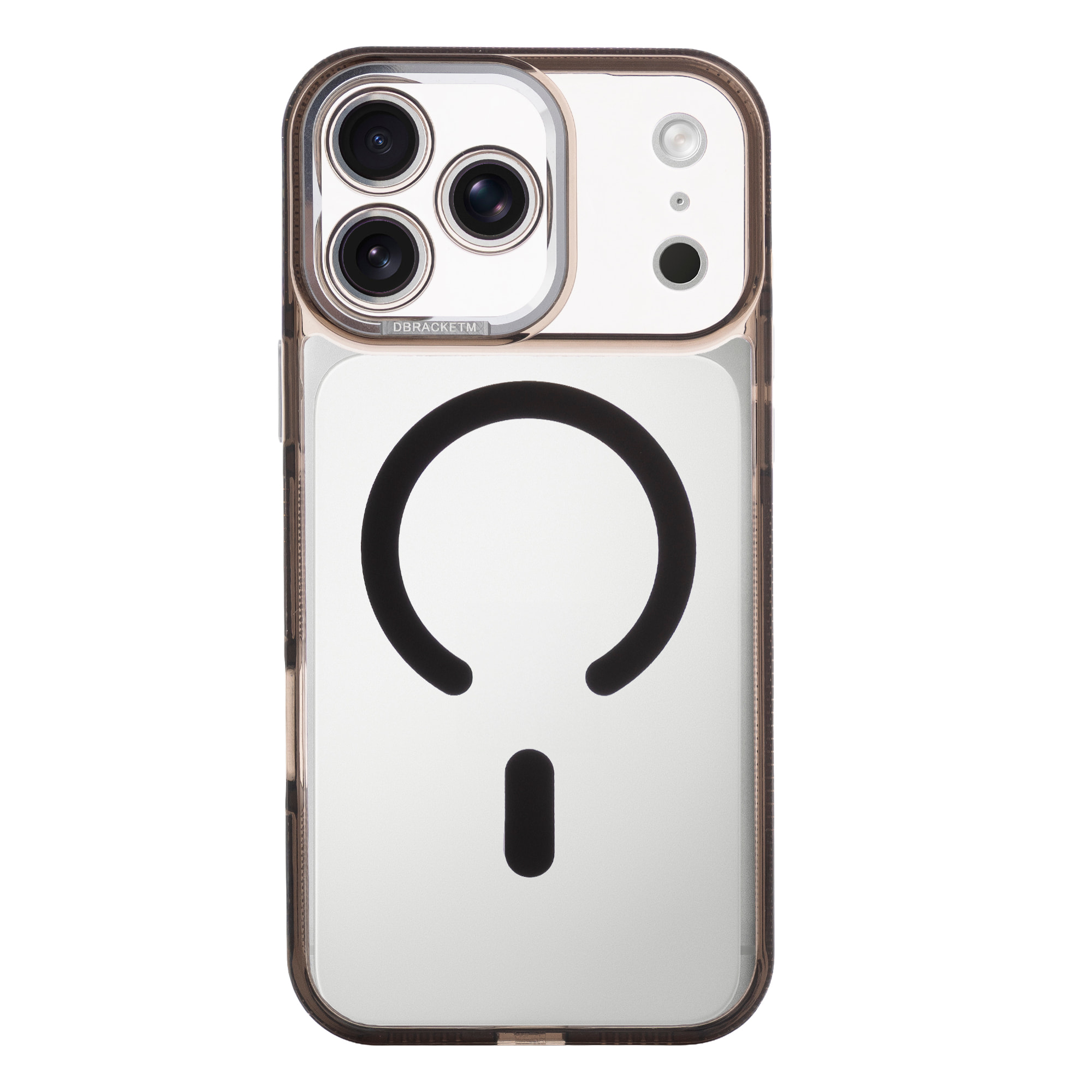 Custodia trasparente con fotocamera coperta e bordi neri. Magsafe per iPhone 17 Pro Max.