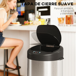 Cubo de Basura Cocina Automático 55 L, Papelera de Cocina de Acero Inoxidable con Sensor Infrarrojo, Cierre Suave y Anillo, Antihuellas, para Dormitorio, Oficina y Hogar, Plateado