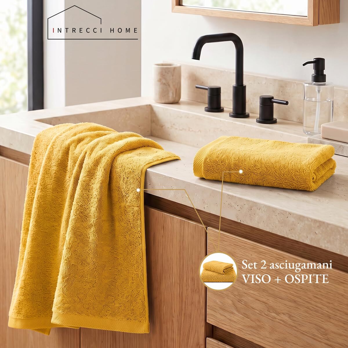 INTRECCI HOME Set Bagno Asciugamani Viso e Ospite, in Puro Cotone 500 g, Morbidezza Extra, Assorbenza Superiore