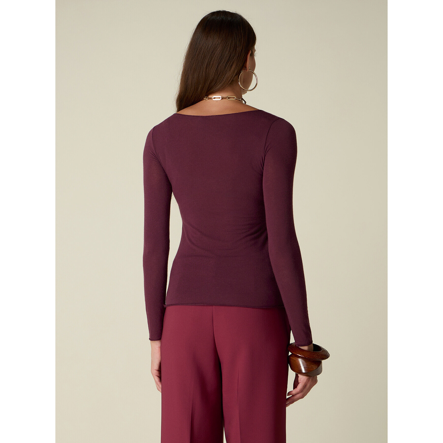 Oltre - T-shirt misto cashmere scollo a barchetta - Bordeaux