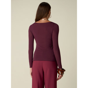 Oltre - T-shirt misto cashmere scollo a barchetta - Bordeaux
