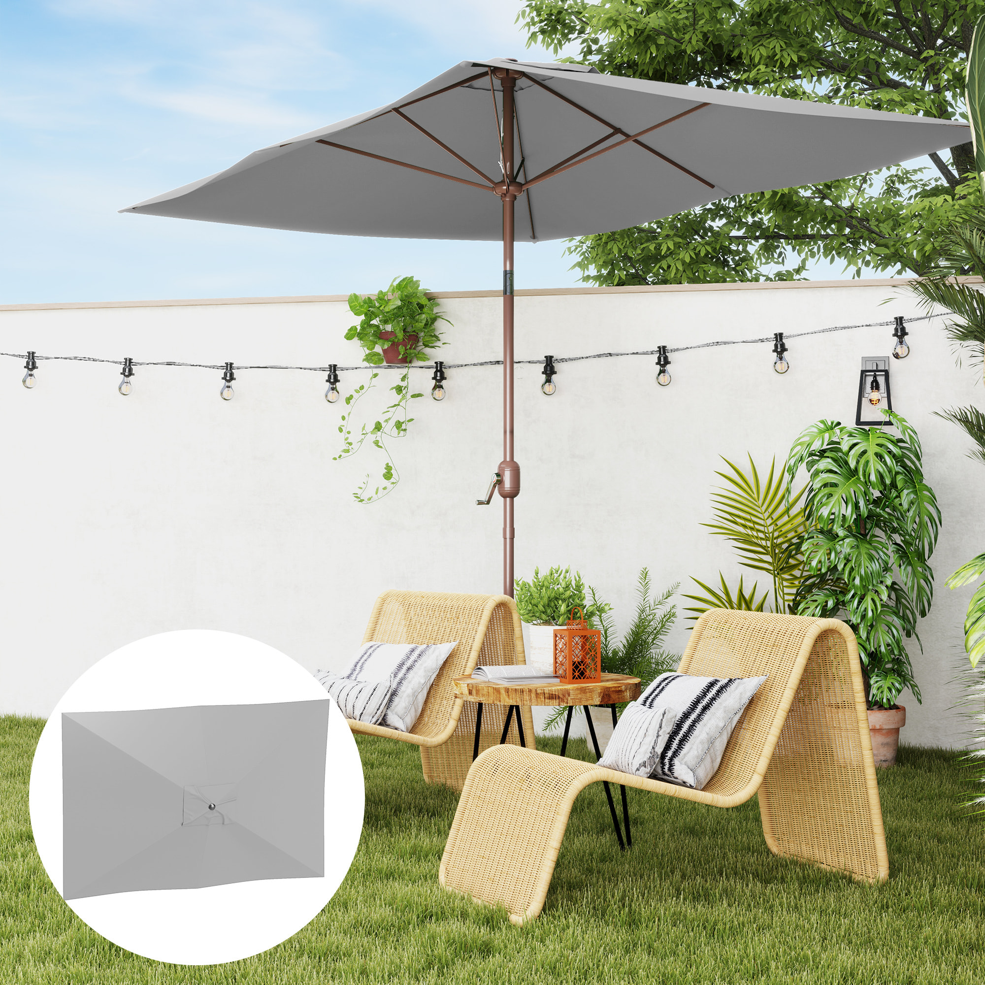 Toldo de Recambio de Sombrilla de 3x2 m Toldo de Repuesto para Sombrilla de Patio con Ventilación Superior Protección UV 50+ Cubierta de Repuesto para Parasol para Exteriores Gris Claro