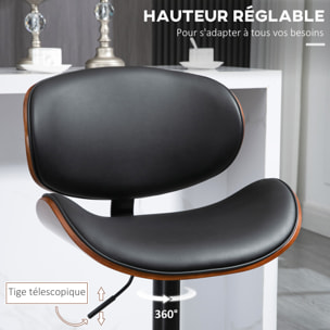 Lot de 2 tabourets de bar design contemporain hauteur d'assise réglable 62-82 cm pivotant 360° bois revêtement synthétique noir