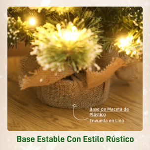 Árbol de Navidad con 35 Luces LED, 60 cm, Mini Árbol de Navidad Artificial con 64 Ramas Densas con Nieve, Piñas, Bayas y Base de Arpillera, Decoración Navideña de Mesa para Casa, Oficina, Verde