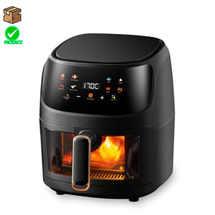 Freidora de aire 8L, 1400W, con ventanade visualización. Panel táctil, 8 programas de cocinado, modos manuales, rejilla antiadherente. PRODUCTO CON EMBALAJE DETERIORADO.