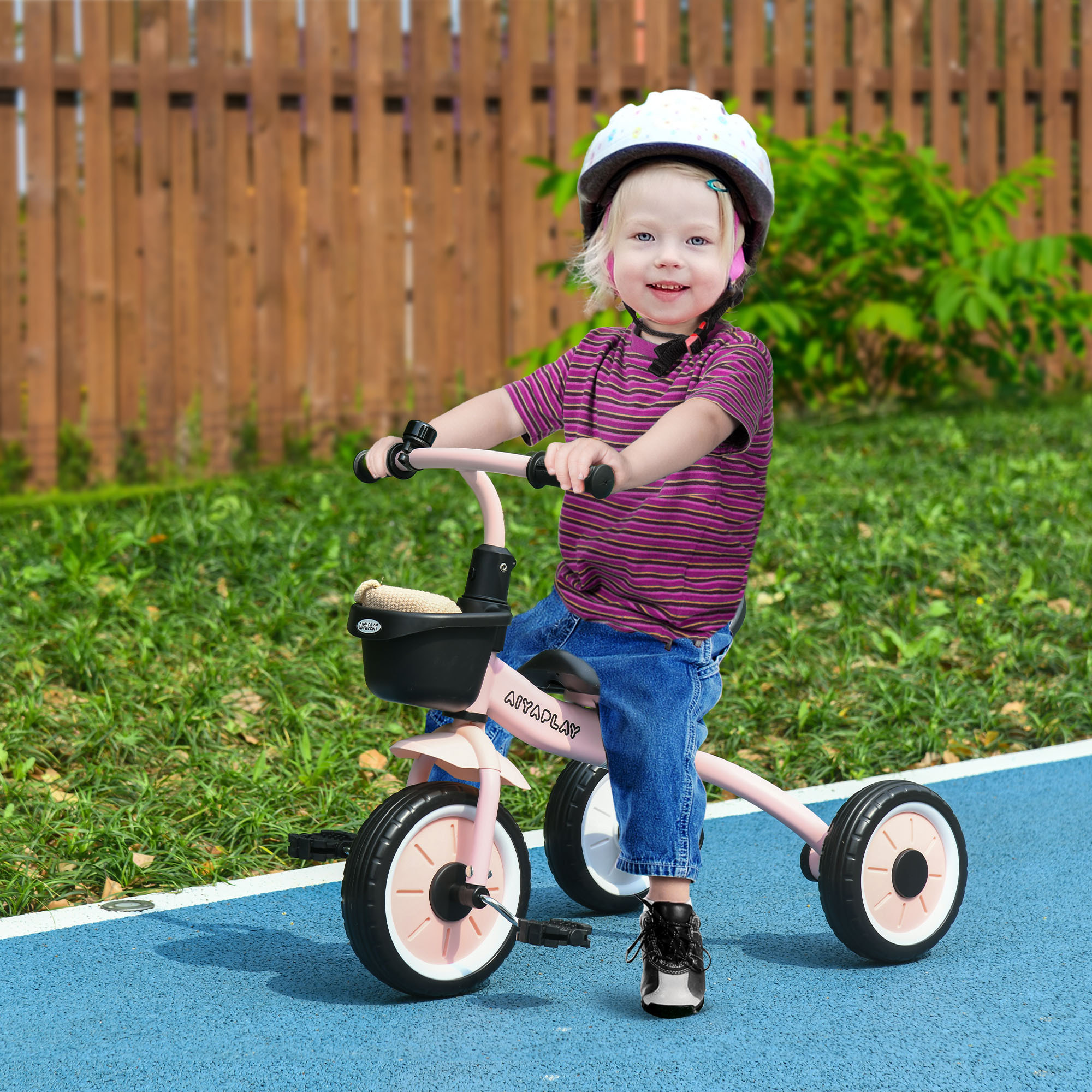 Triciclo para Niños de 2 a 5 Años Bicicleta Infantil con Asiento Ajustable Cesta Timbre Pedales y 3 Ruedas Carga 25 kg 70,5x50x58 cm Rosa