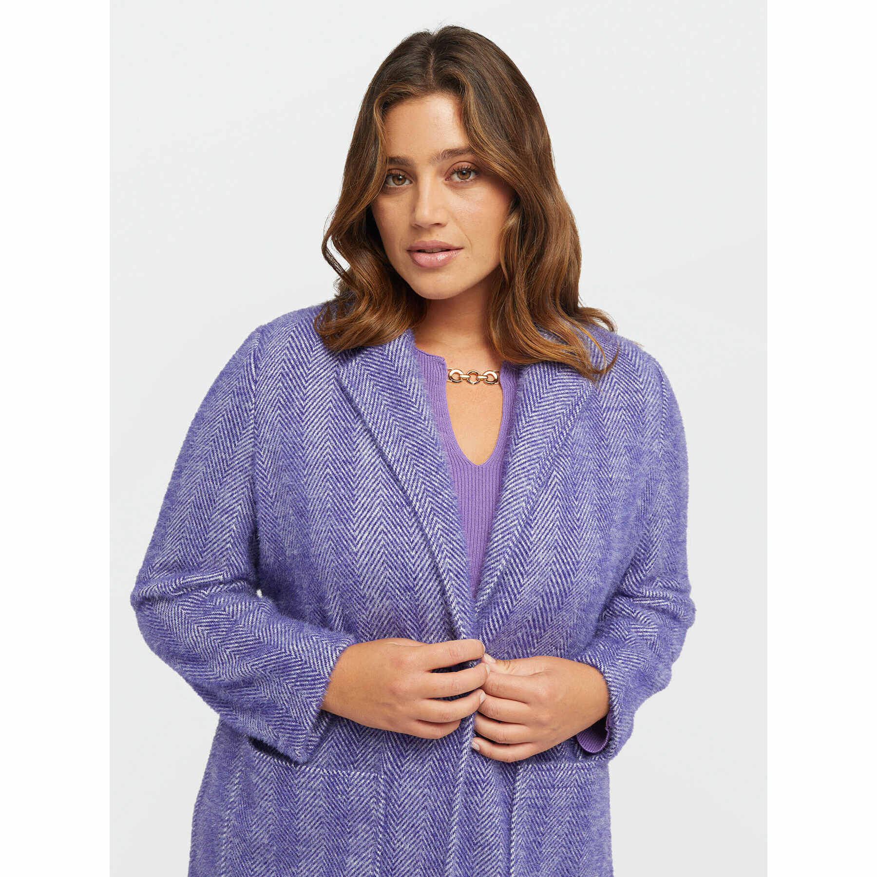 Fiorella Rubino - Cappotto jacquard con tasche - Viola